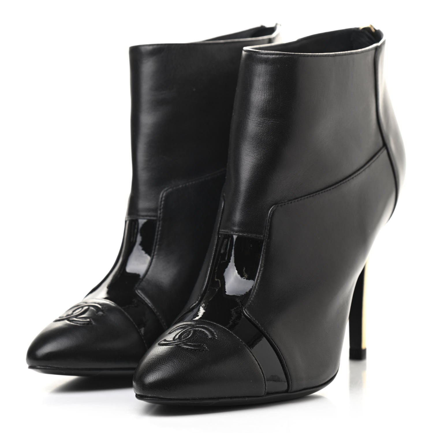 Chanel Patent Lambskin CC Cap Toe Ankle Booties 37 Black 4 of 9
