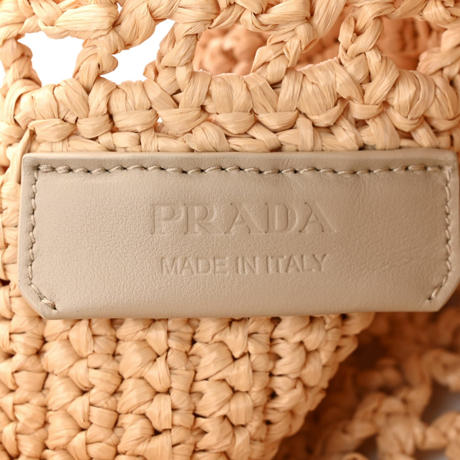 Prada Yarn Raffia Effect Crochet Logo Embroidered Small Tote Bag Naturale 6 of 9