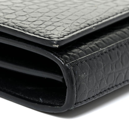 Saint Laurent Calfskin Crocodile Embossed Monogram Chain Wallet Black 9 of 16
