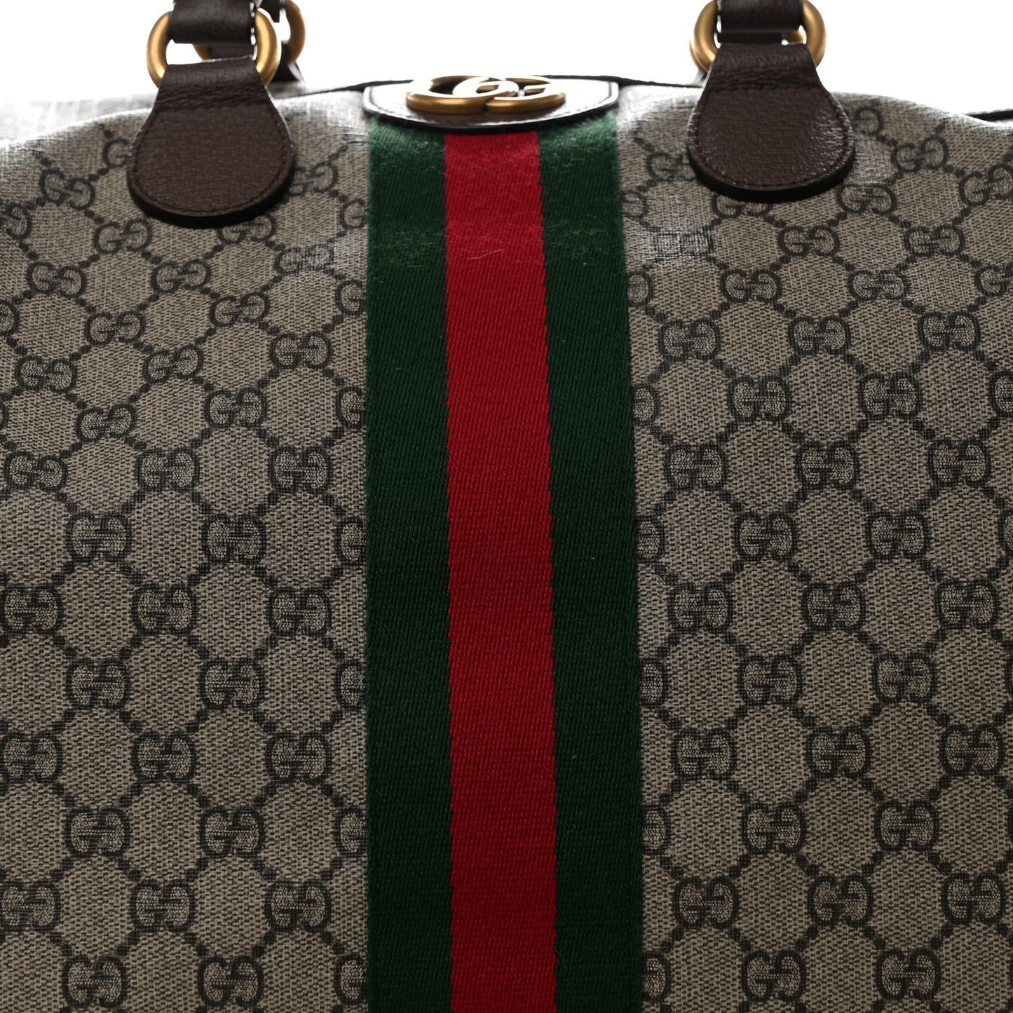 GG Supreme Monogram Textured Dollar Calfskin Web Large Savoy Duffle Bag Beige Ebony New Acero