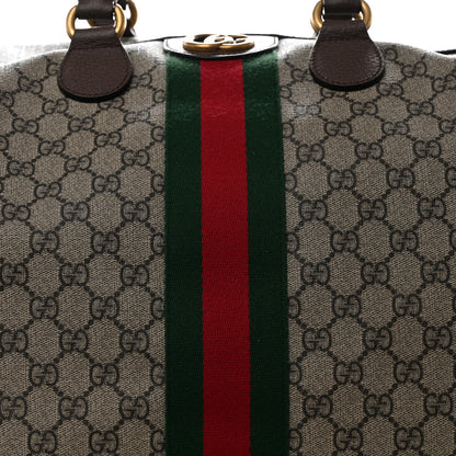 Gucci GG Supreme Monogram Textured Dollar Calfskin Web Large Savoy Duffle Bag Beige Ebony New Acero 7 of 15