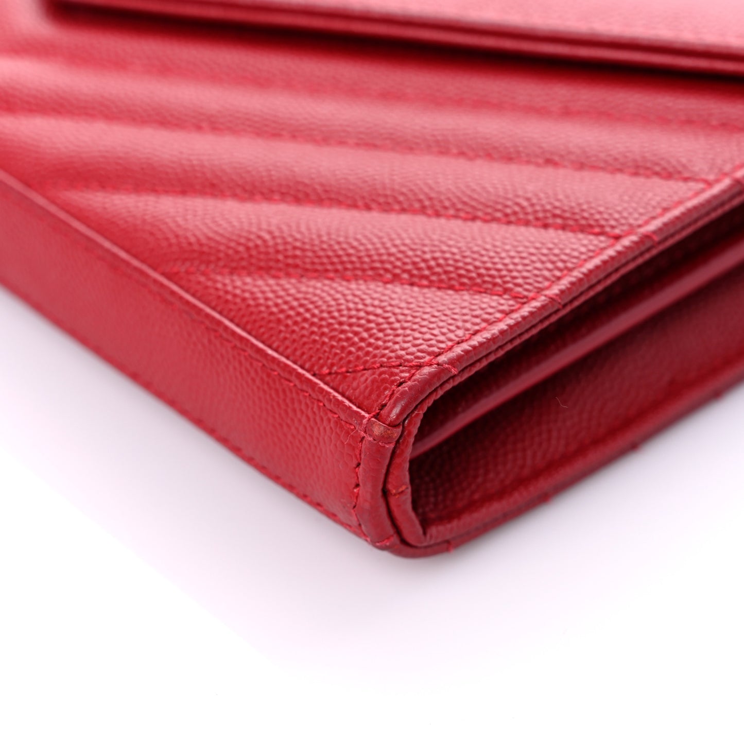 Grain De Poudre Matelasse Chevron Monogram Chain Wallet New Red
