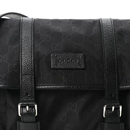 Gucci Nylon Monogram Double Buckle Flap Messenger Bag Black 8 of 10