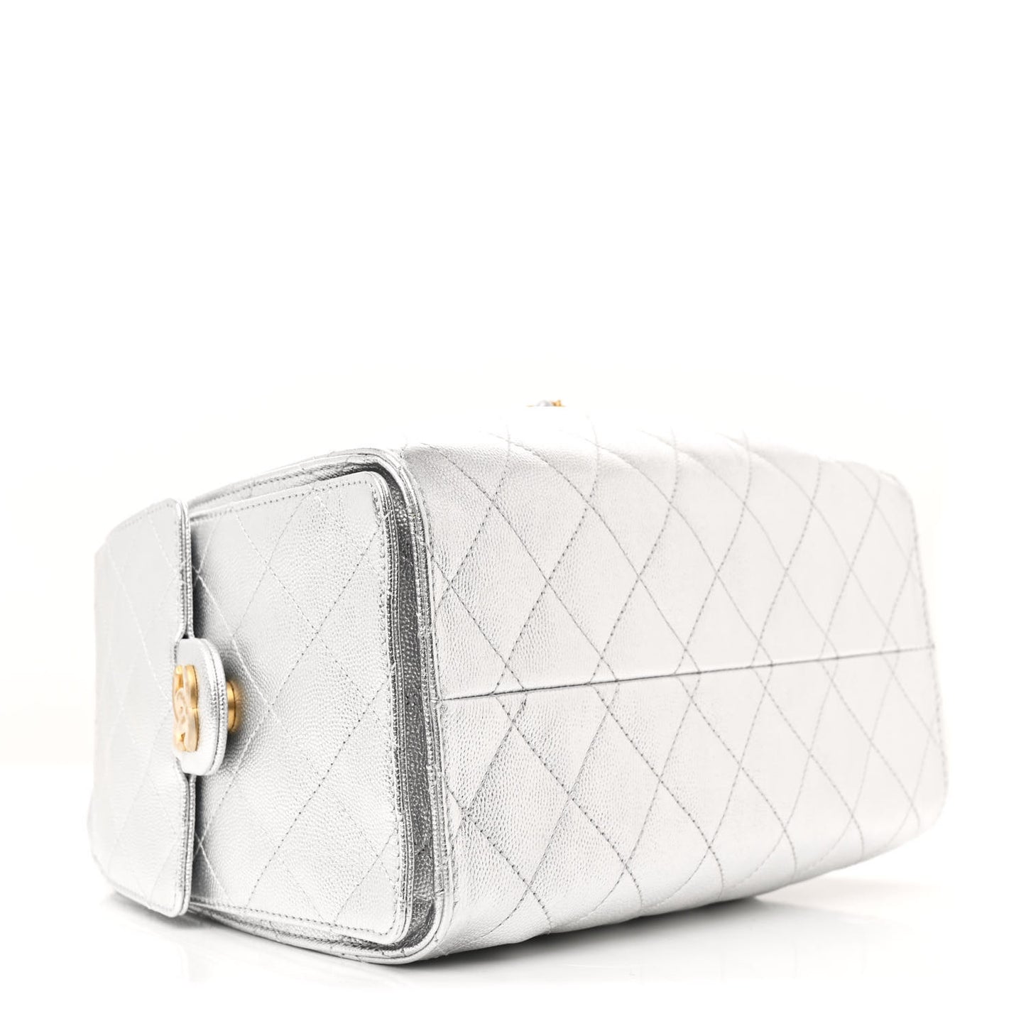 Metallic Caviar Quilted Small Chanel 25 Handbag Silver