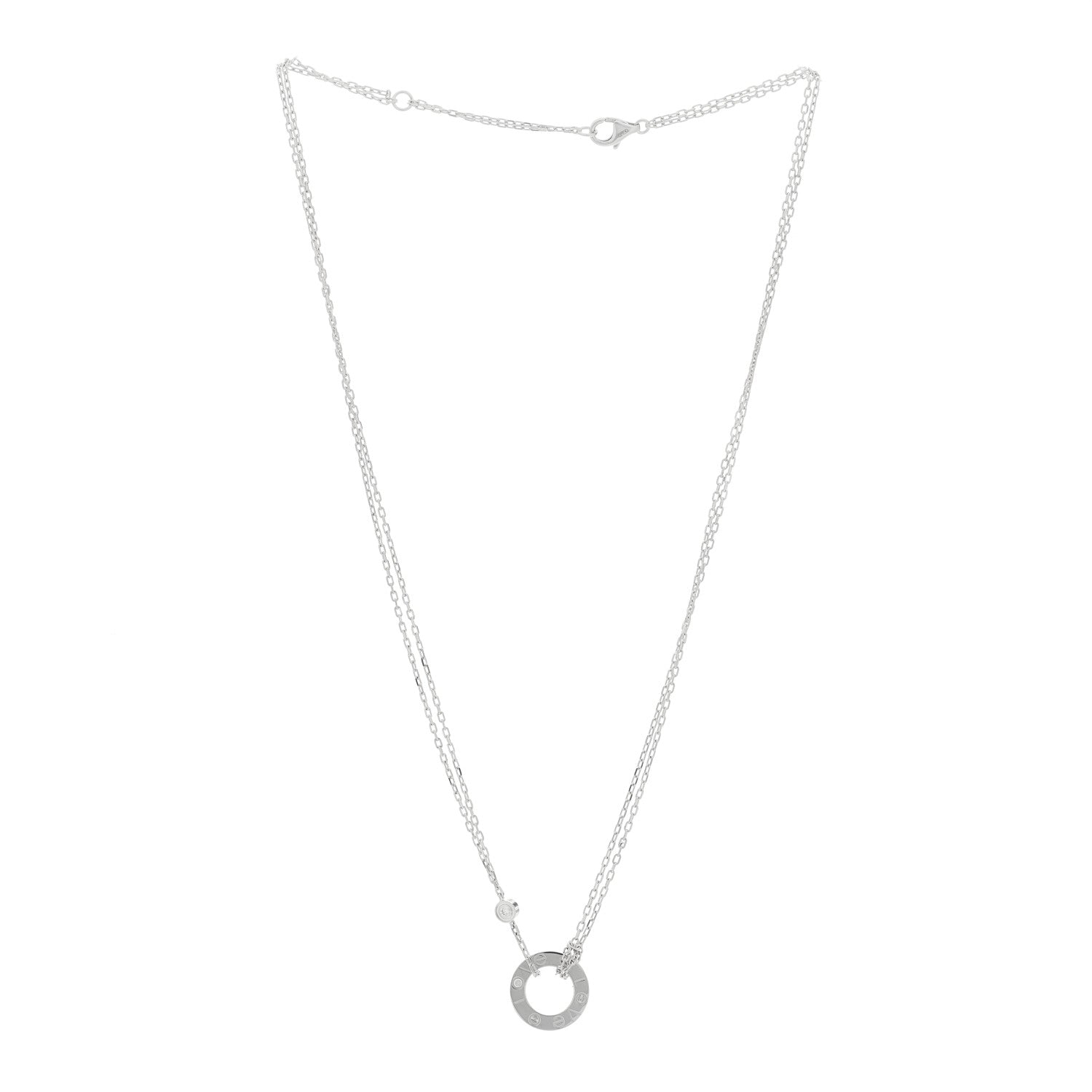 Cartier 18K White Gold 2 Diamond LOVE Necklace 2 of 4