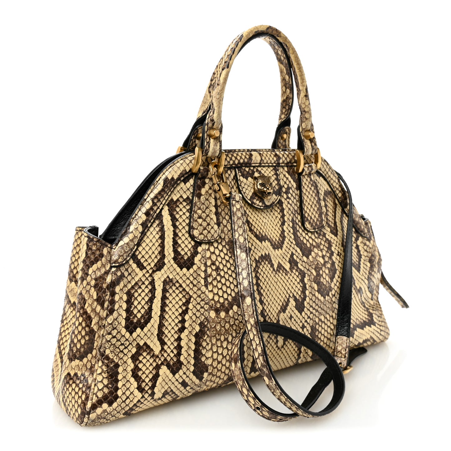 Snakeskin Medium Re(Belle) Top Handle Bag Beige