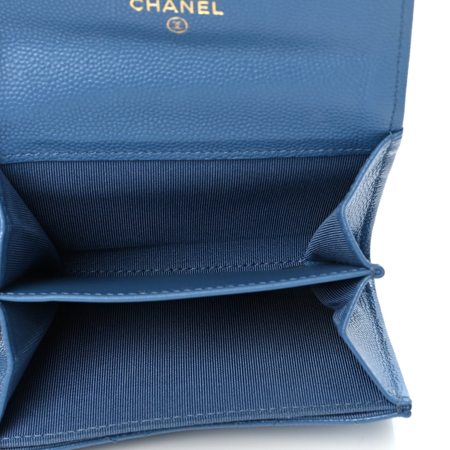 Caviar Quilted Flap Card Holder Chain Wristlet Blue