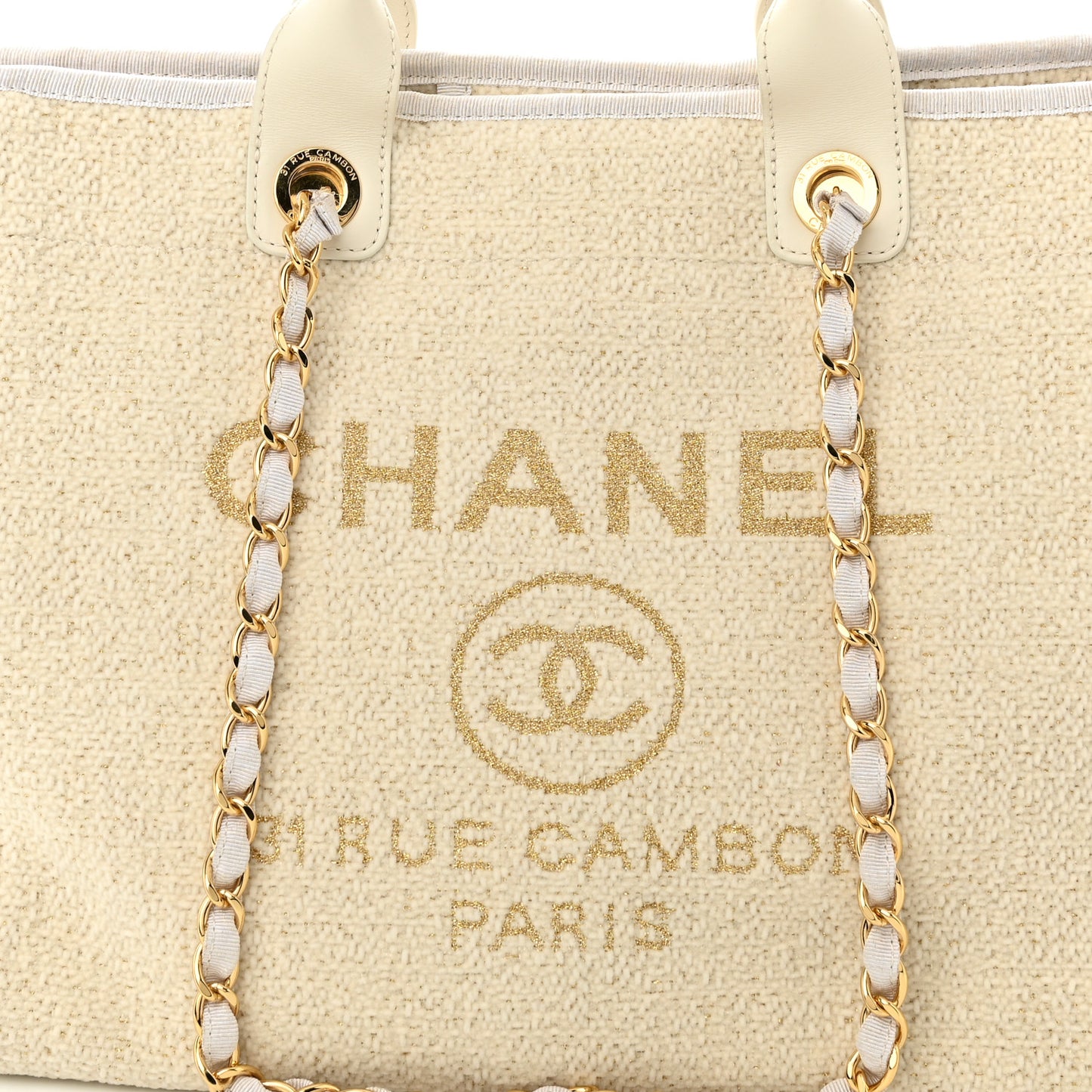 Lurex Boucle Medium Deauville Tote White