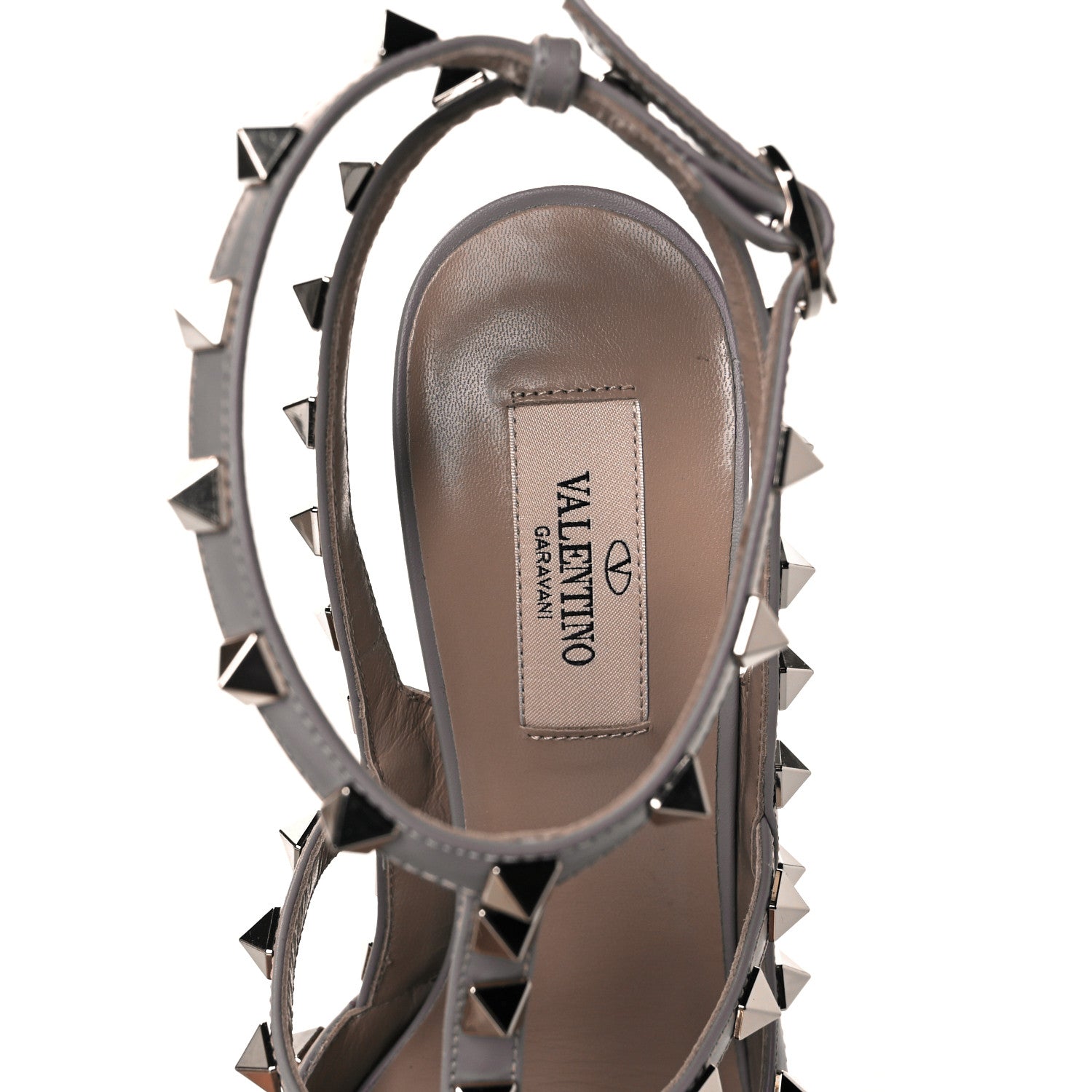 Valentino Garavani Pebbled Calfskin Rockstud Ankle Strap Pumps 39 Poudre 7 of 9