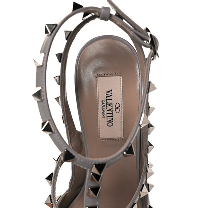 Valentino Garavani Pebbled Calfskin Rockstud Ankle Strap Pumps 39 Poudre 7 of 9