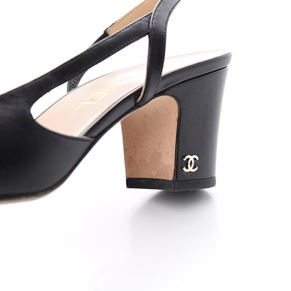 Chanel Goatskin Grosgrain Cap Toe CC Slingback Sandals 38 Black 9 of 10