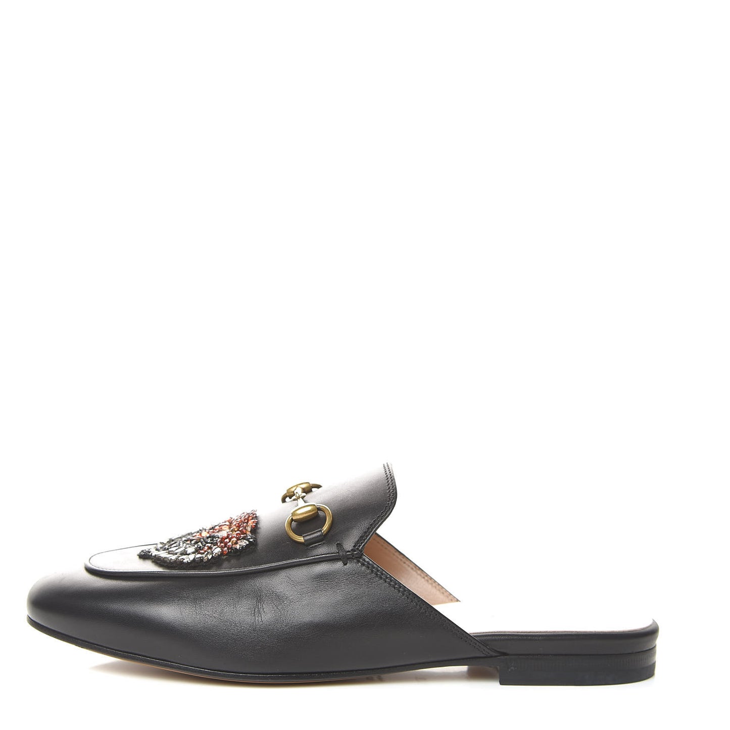 Calfskin Crystal Tiger Embroidered Princetown Slippers 37.5 Black