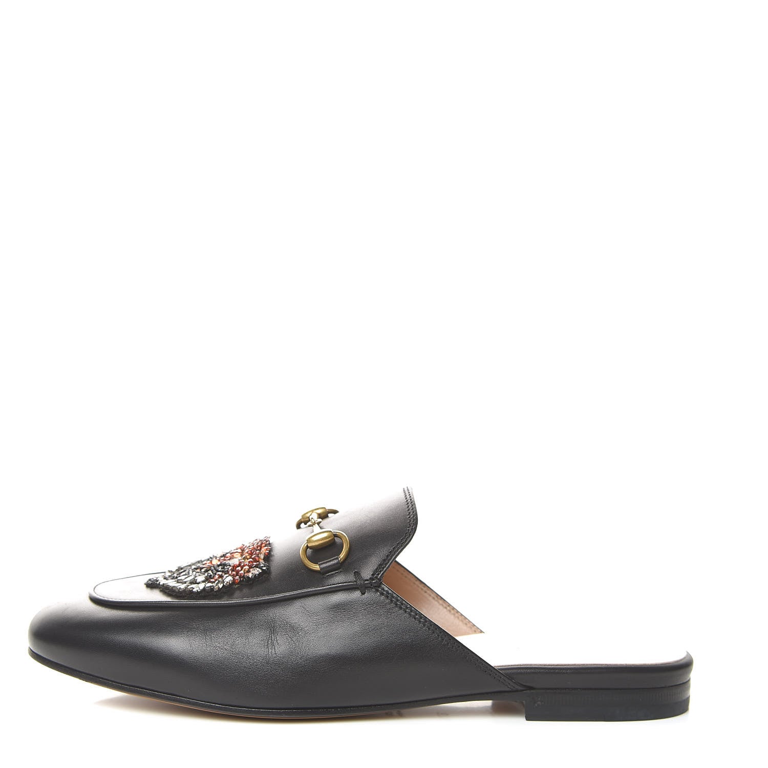 Gucci Calfskin Crystal Tiger Embroidered Princetown Slippers 37.5 Black 1 of 9