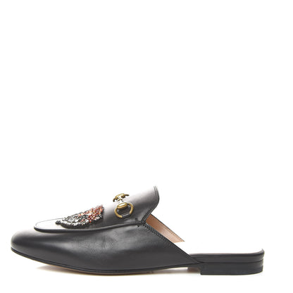 Gucci Calfskin Crystal Tiger Embroidered Princetown Slippers 37.5 Black 1 of 9