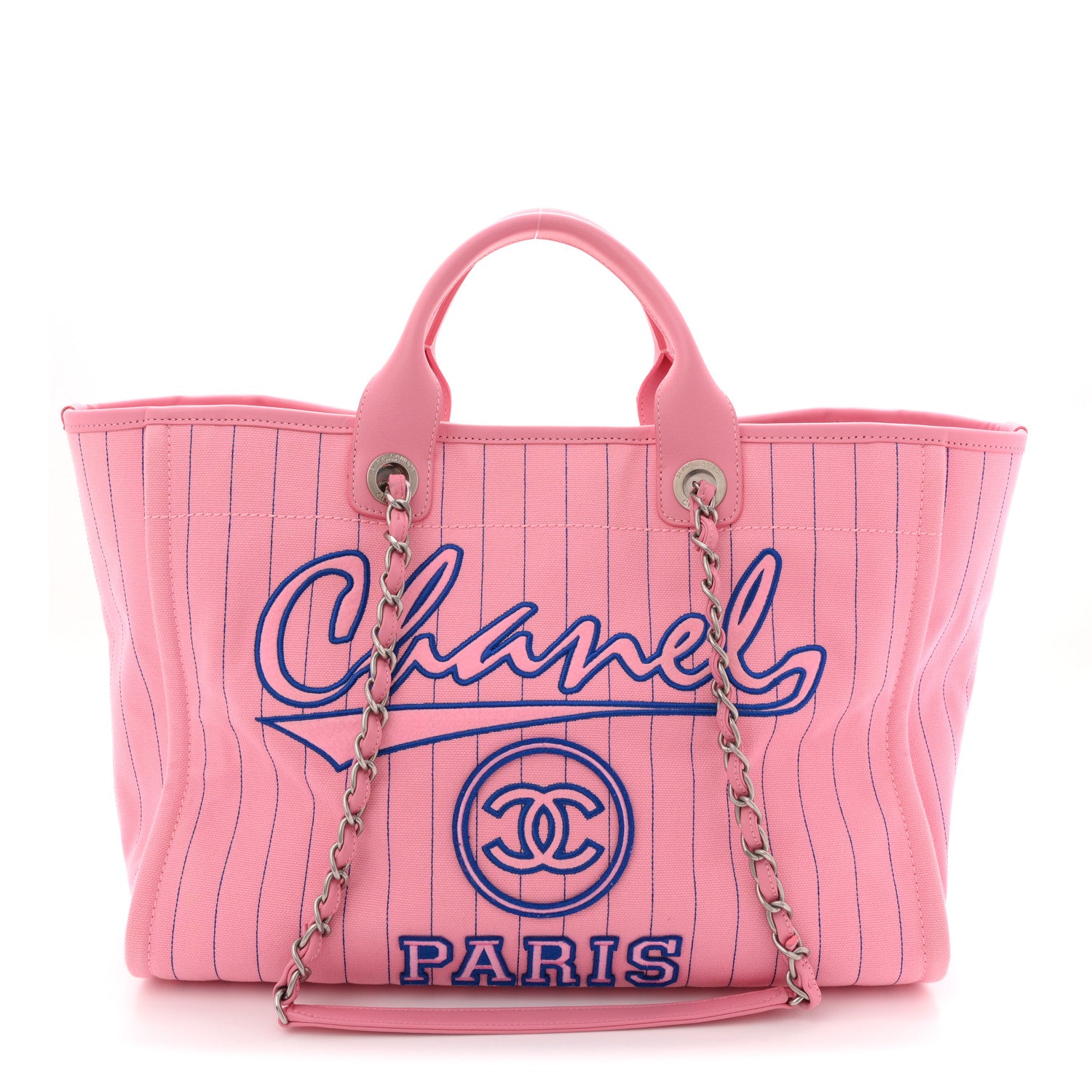 Chanel Canvas Calfskin Striped Large Deauville Tote Pink Blue 1 of 12