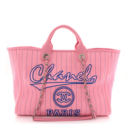 Chanel Canvas Calfskin Striped Large Deauville Tote Pink Blue 1 of 12