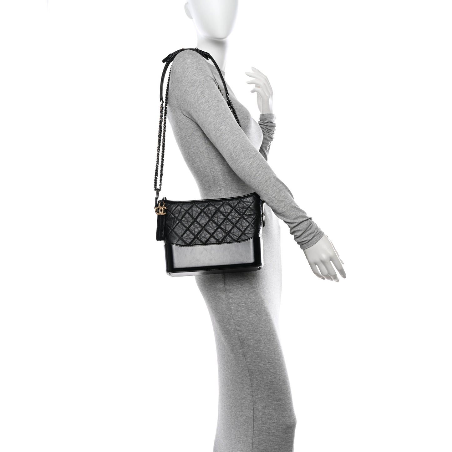 Aged Calfskin Quilted New Medium Gabrielle Hobo Black