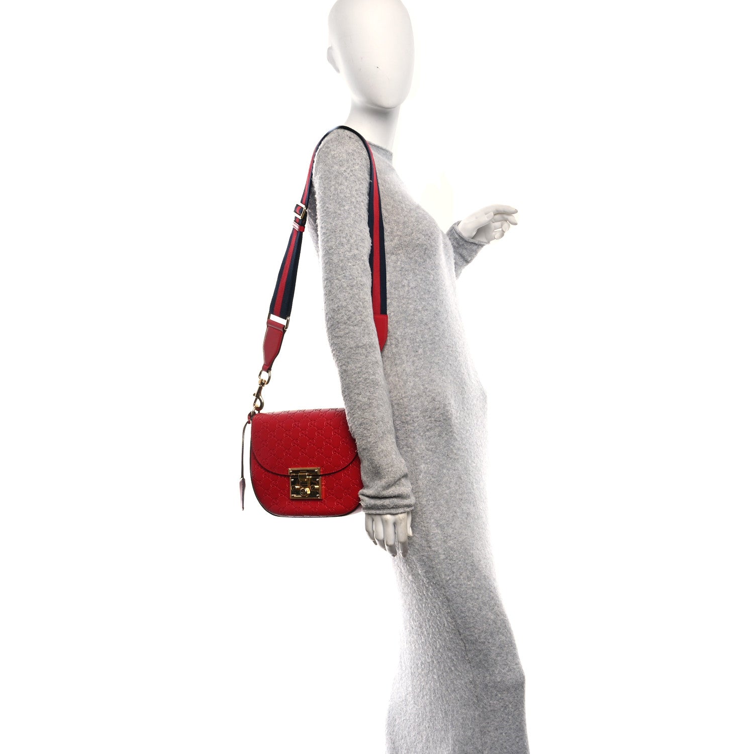 Gucci Guccissima Web Medium Padlock Messenger Shoulder Bag Hibiscus Red 2 of 10