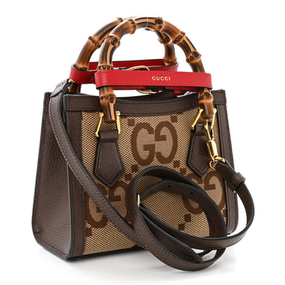 Gucci Monogram Jumbo GG Textured Dollar Calfskin Mini Diana Tote Bag Camel Ebony New Acero Pomegranate Red 2 of 12