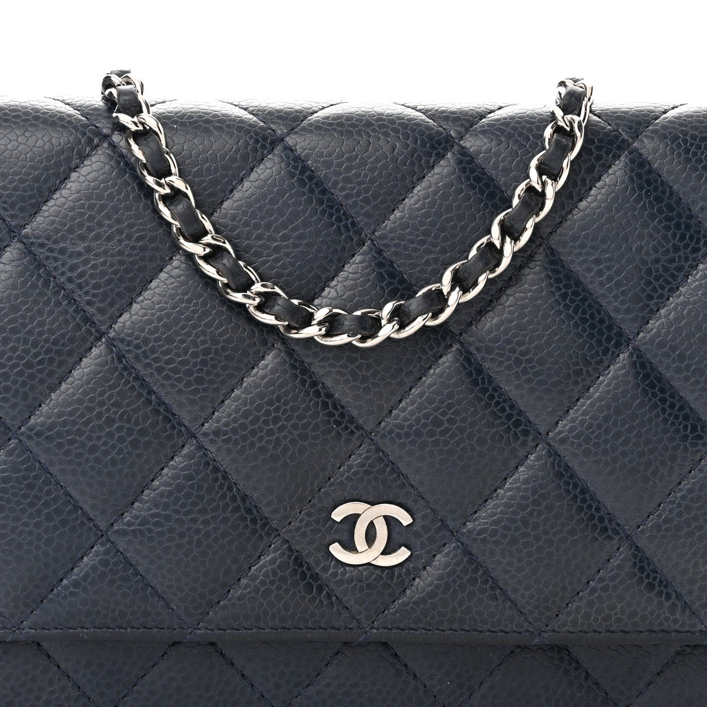 Caviar Quilted Wallet On Chain WOC Navy Blue