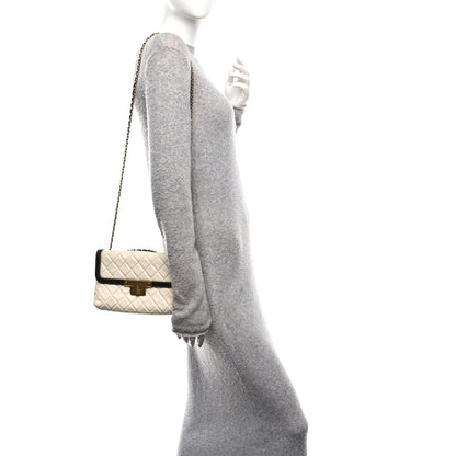 Chanel Lambskin Quilted Mademoiselle East West Flap White Black 2 of 10
