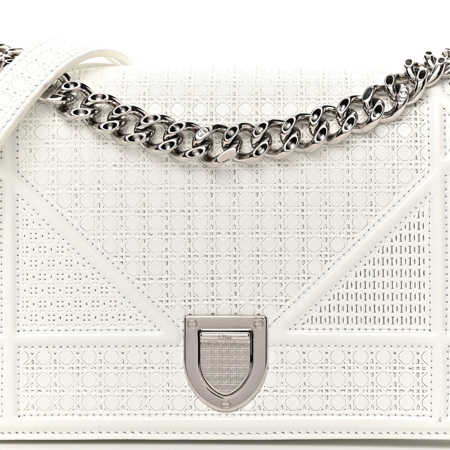 Patent Micro-Cannage Small Diorama Flap Bag White