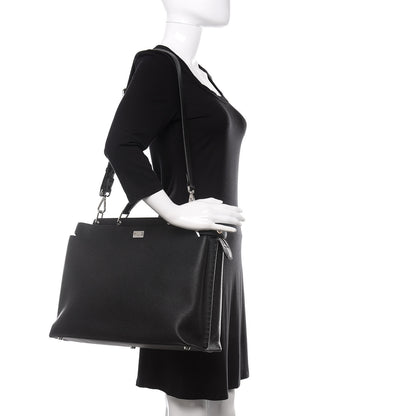 Fendi Cuoio Romano Selleria Vitello Grace Glazed Fabric FF 1974 Large Peekaboo Iconic Essential Satchel Black 2 of 11