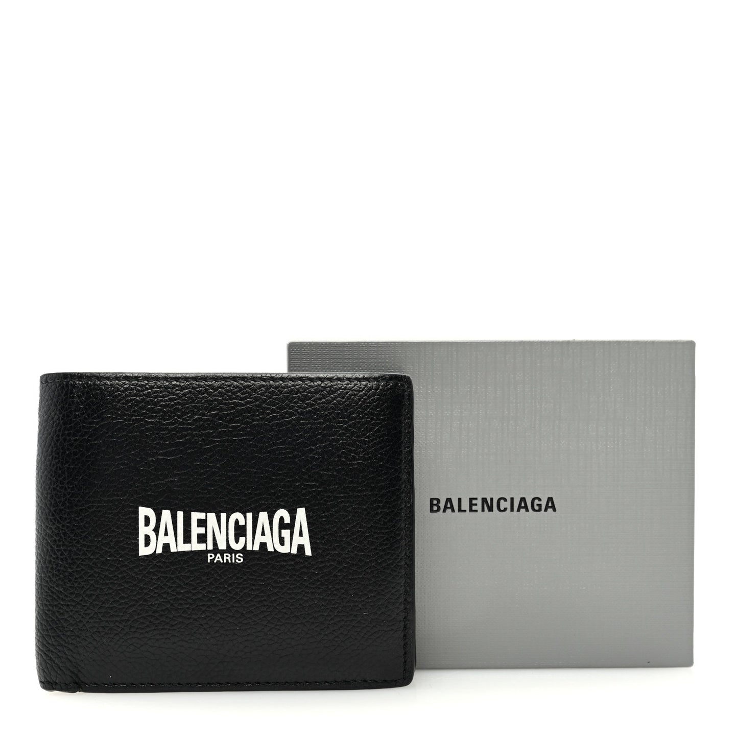 Calfskin Paris Logo Cash Square Bi-Fold Wallet Black White