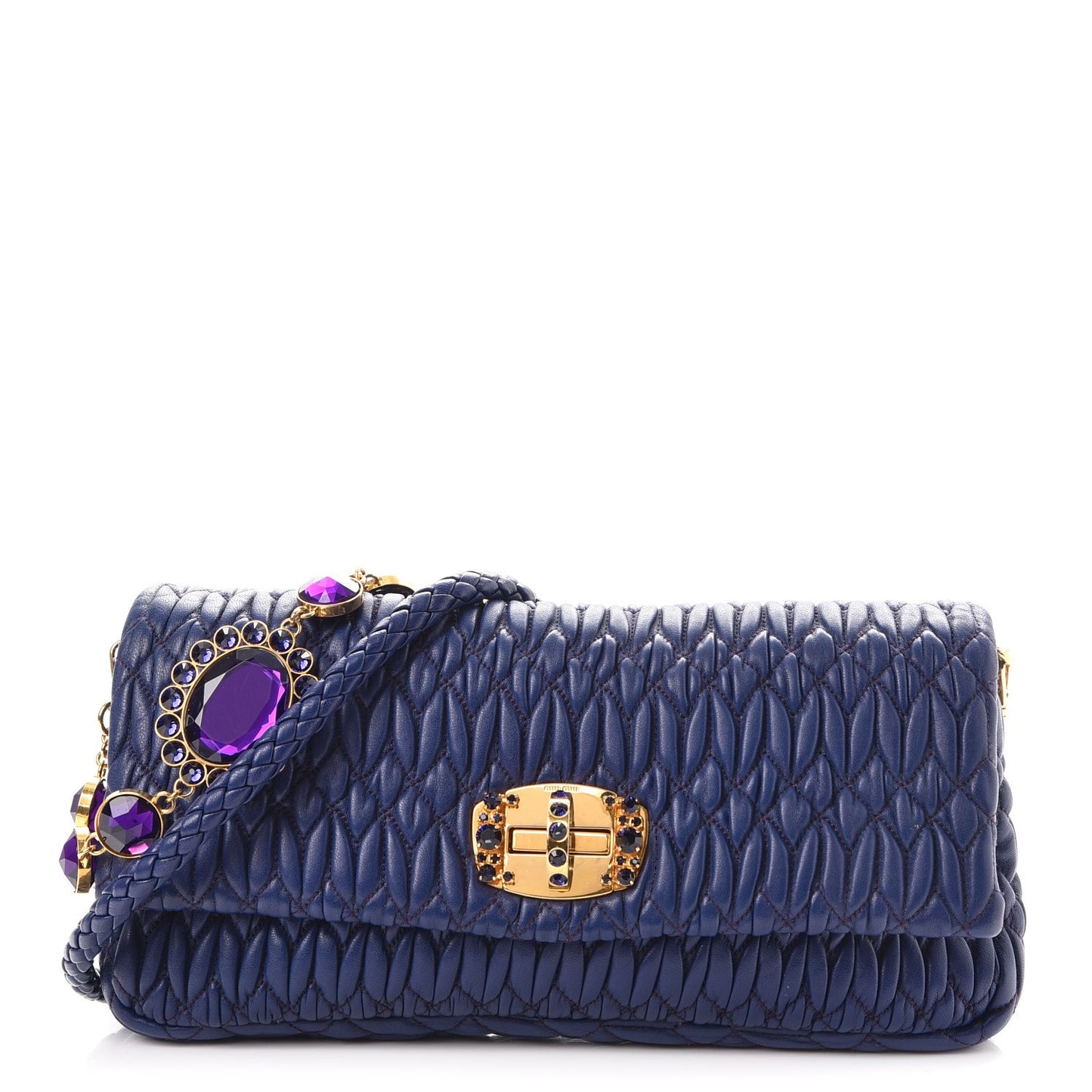 Nappa Matelasse Crystal Flap Clutch Dark Blue