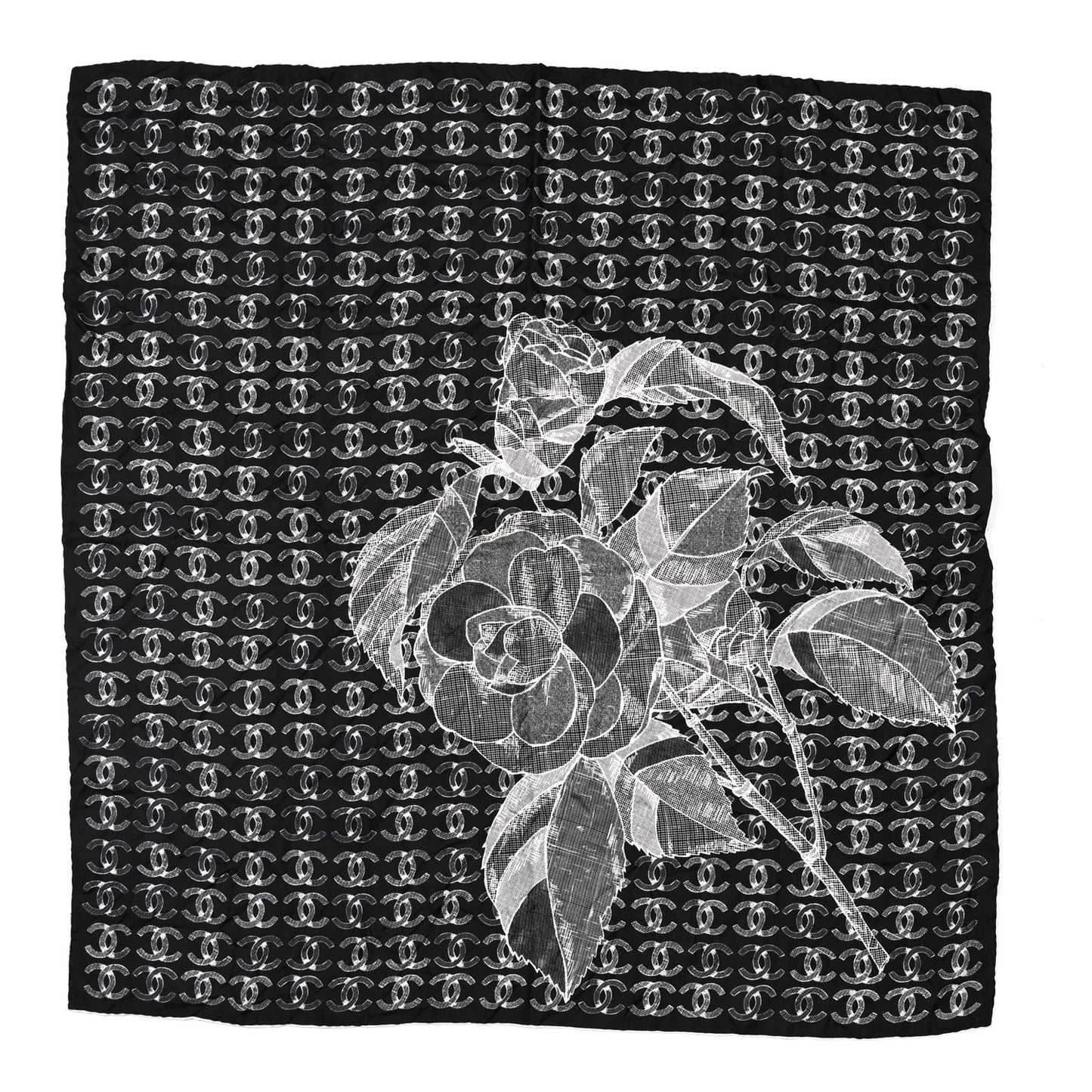 Cashmere Cotton Silk Logo Square Fringe Black White