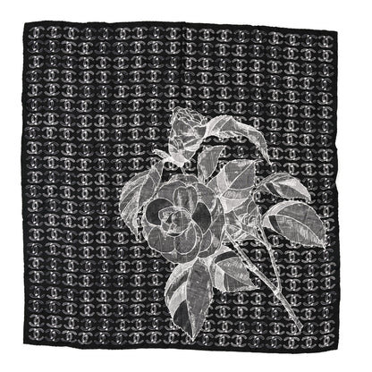 Chanel Cashmere Cotton Silk Logo Square Fringe Black White 1 of 3