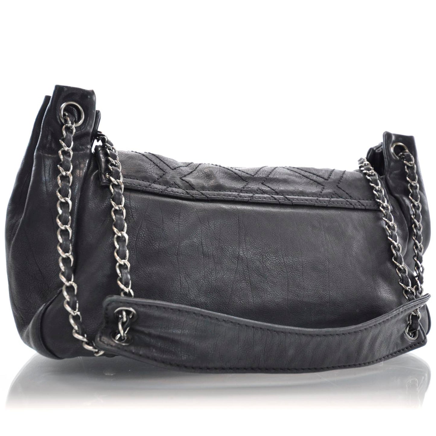 Leather Diamond Stitch Flap Black