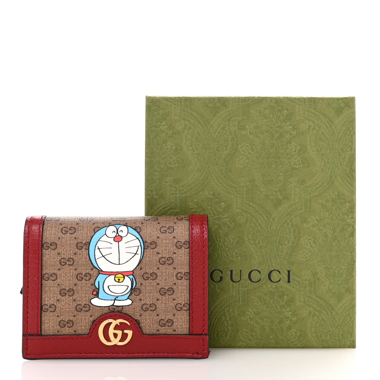 Gucci X DORAEMON Mini Vintage GG Supreme Monogram Card Case Wallet Beige Cherry Red 8 of 8