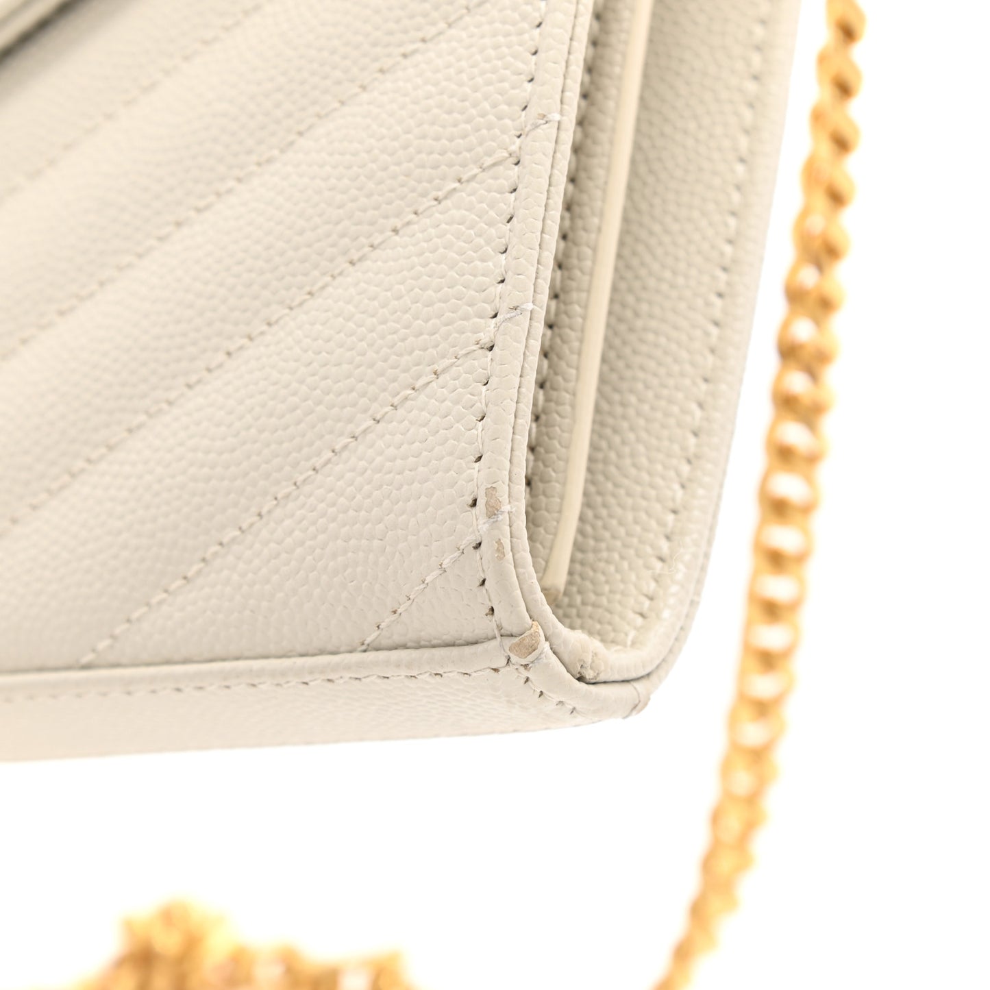 Grain De Poudre Matelasse Chevron Monogram Chain Wallet White