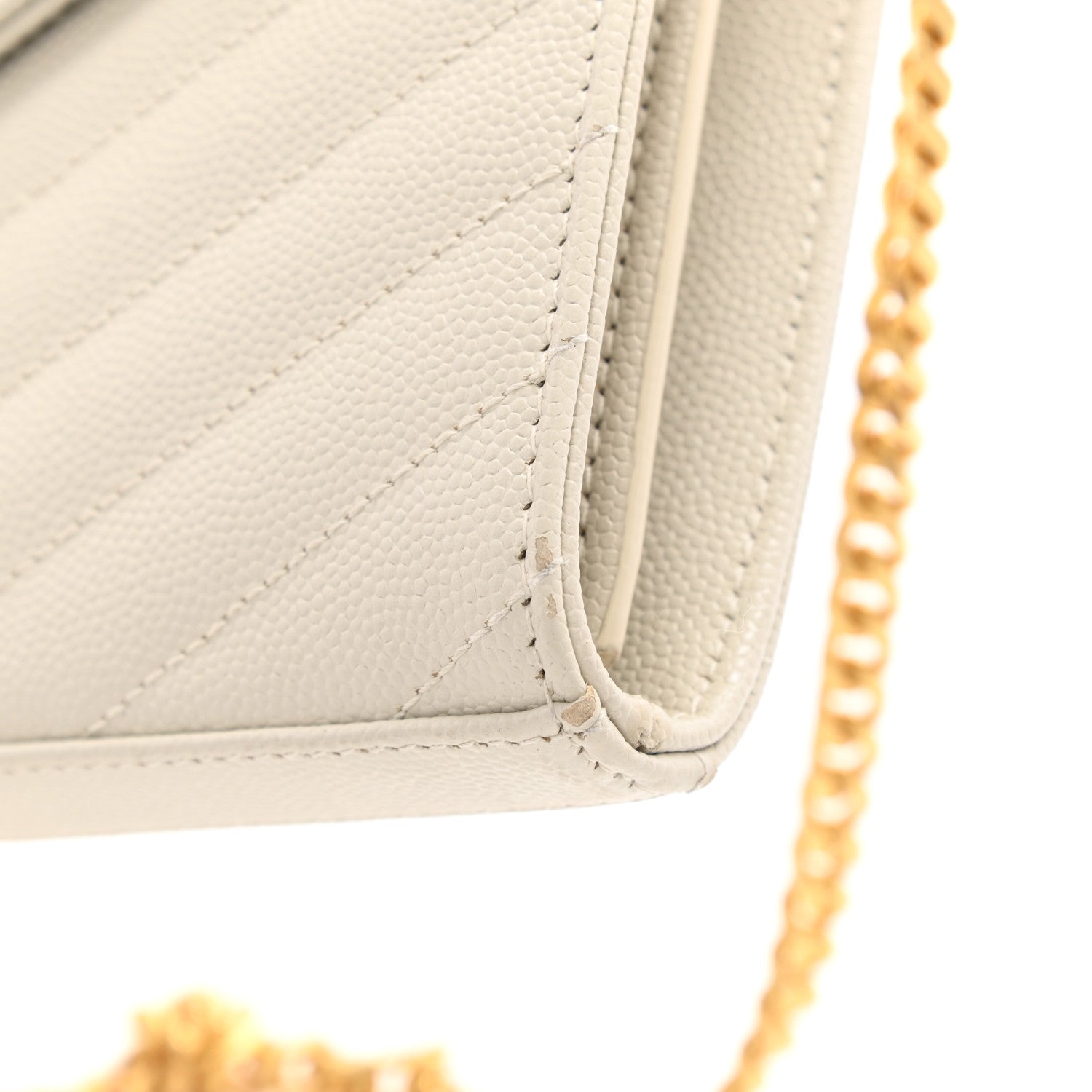 Saint Laurent Grain De Poudre Matelasse Chevron Monogram Chain Wallet White 14 of 14