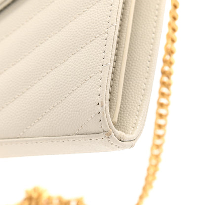 Saint Laurent Grain De Poudre Matelasse Chevron Monogram Chain Wallet White 14 of 14