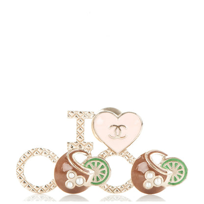Chanel Metal Resin Pearl I Love Coco Brooch Gold Brown Pink 1 of 3