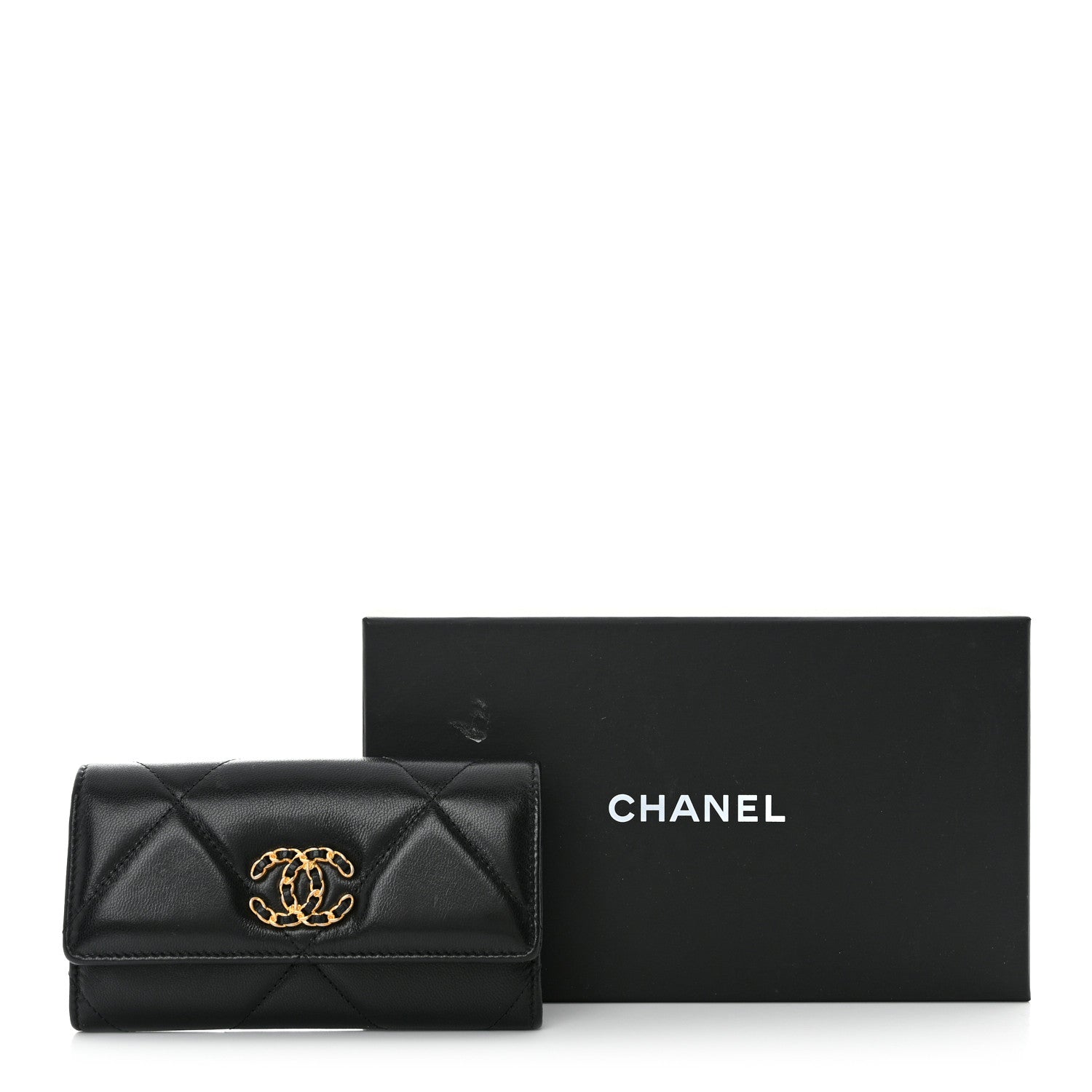 Chanel Lambskin Quilted Chanel 19 Flap Wallet Black 10 of 10