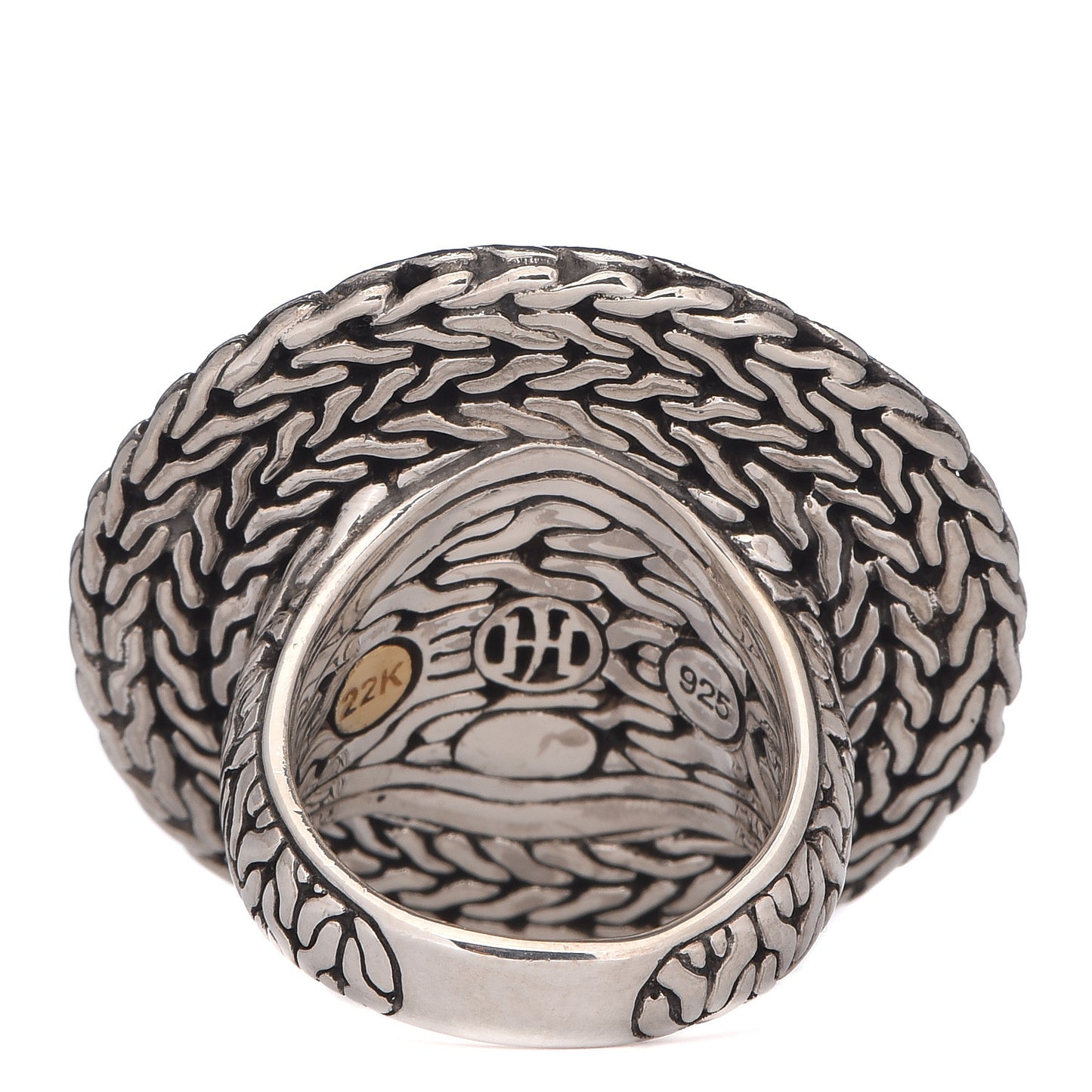 Sterling Silver 22K Yellow Gold Hammered Disc Ring 52 6