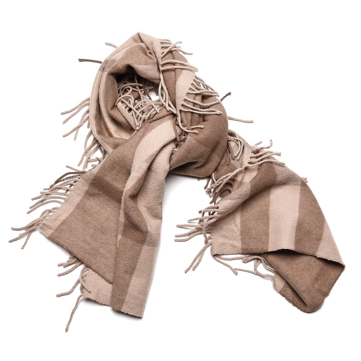 Burberry Merino Wool Half Mega Check Fringe Scarf Beige 1 of 5