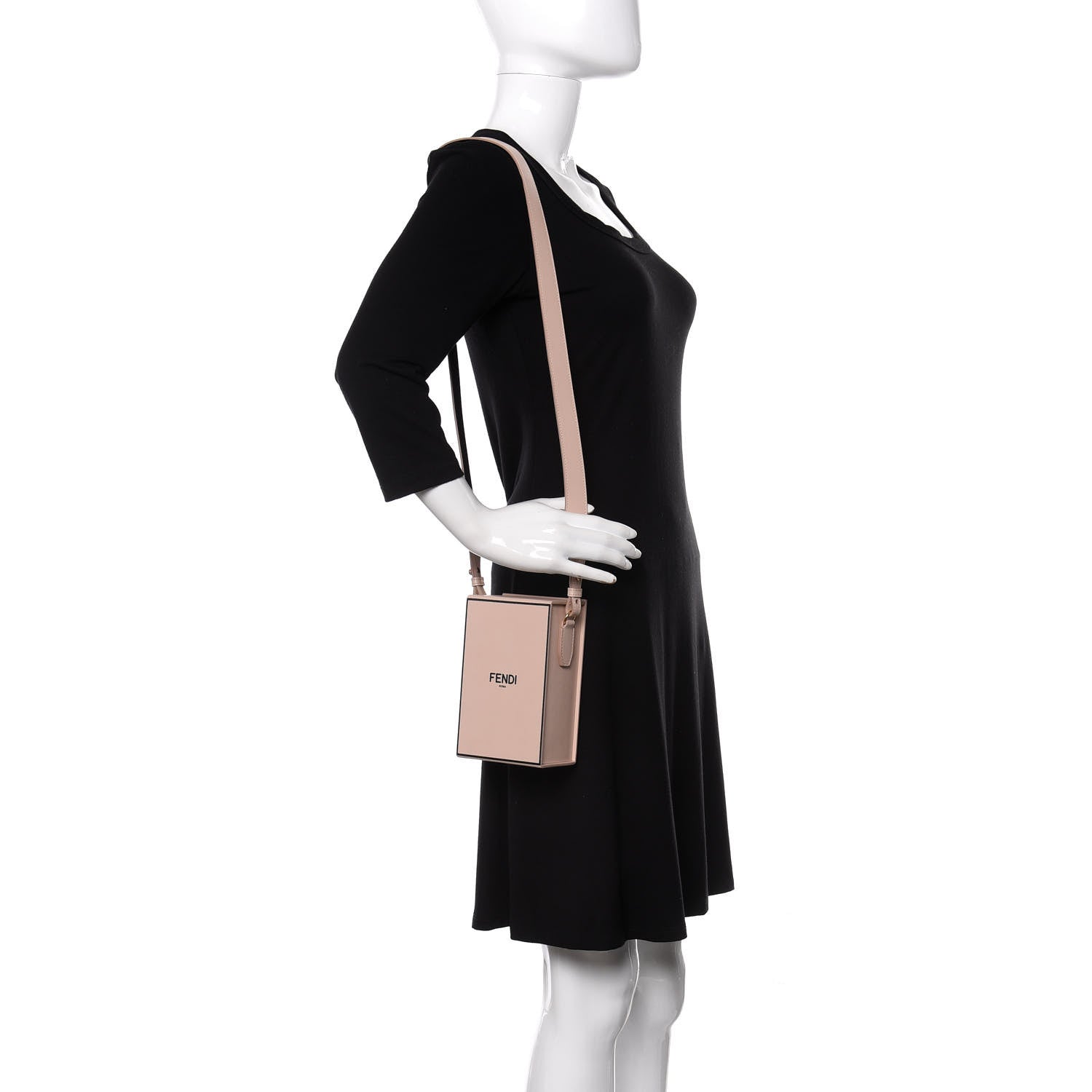 Fendi Vitello Fluffy Logo Vertical Box Rosa Quarzo Black 2 of 8