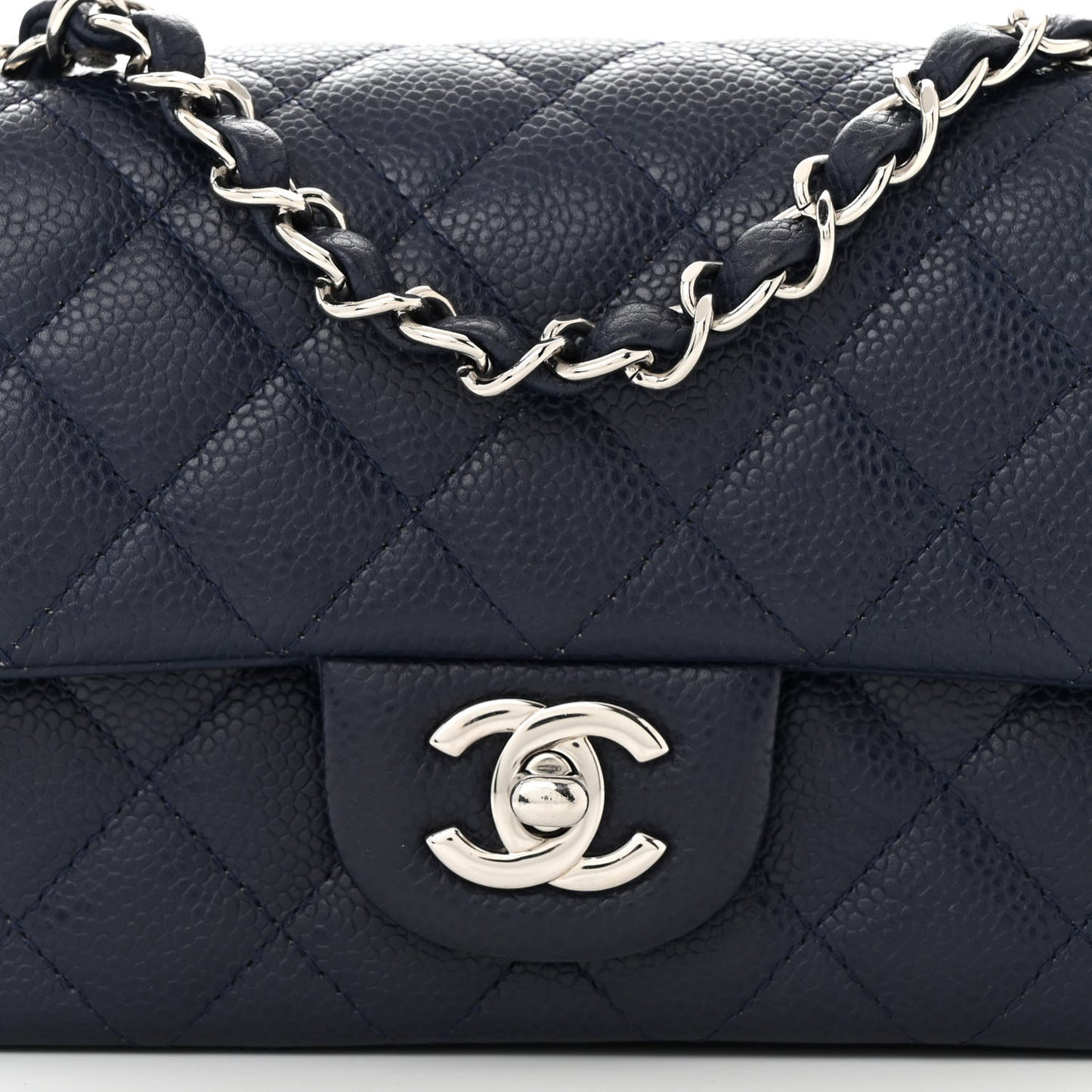 Caviar Quilted Mini Rectangular Flap Navy