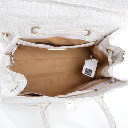 Jimmy Choo Calfskin Crocodile Embossed Large Rosalie Satchel White 8 of 12