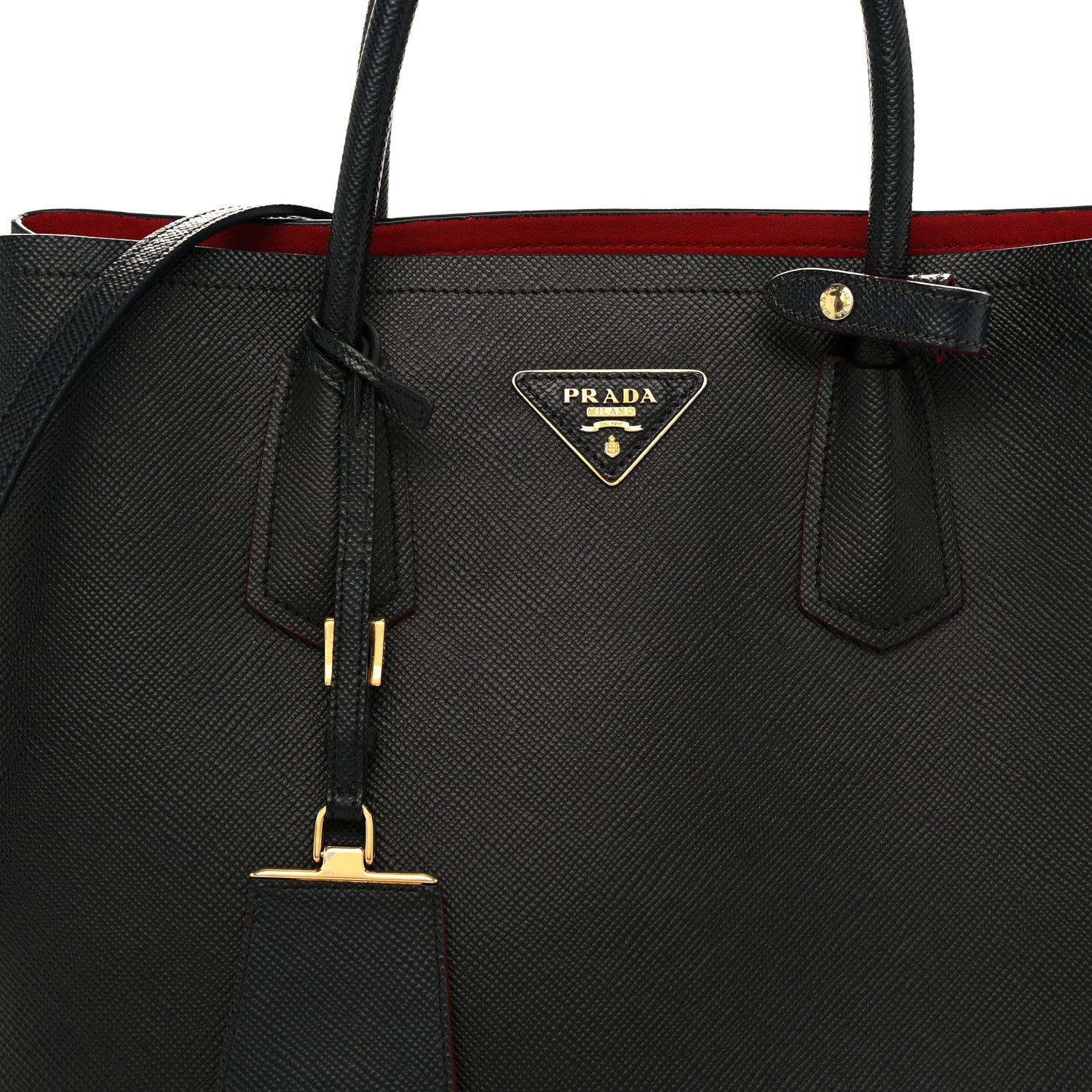 Prada Saffiano Cuir Medium Double Bag Black Fuoco 8 of 10
