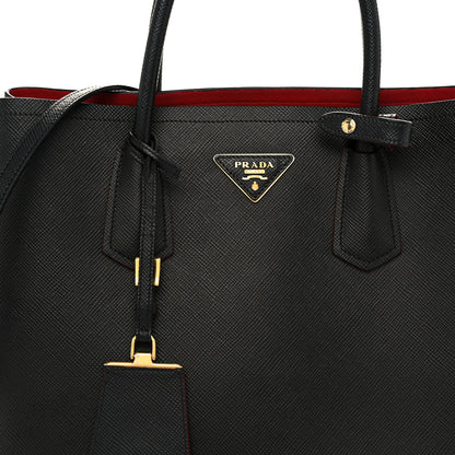 Prada Saffiano Cuir Medium Double Bag Black Fuoco 8 of 10
