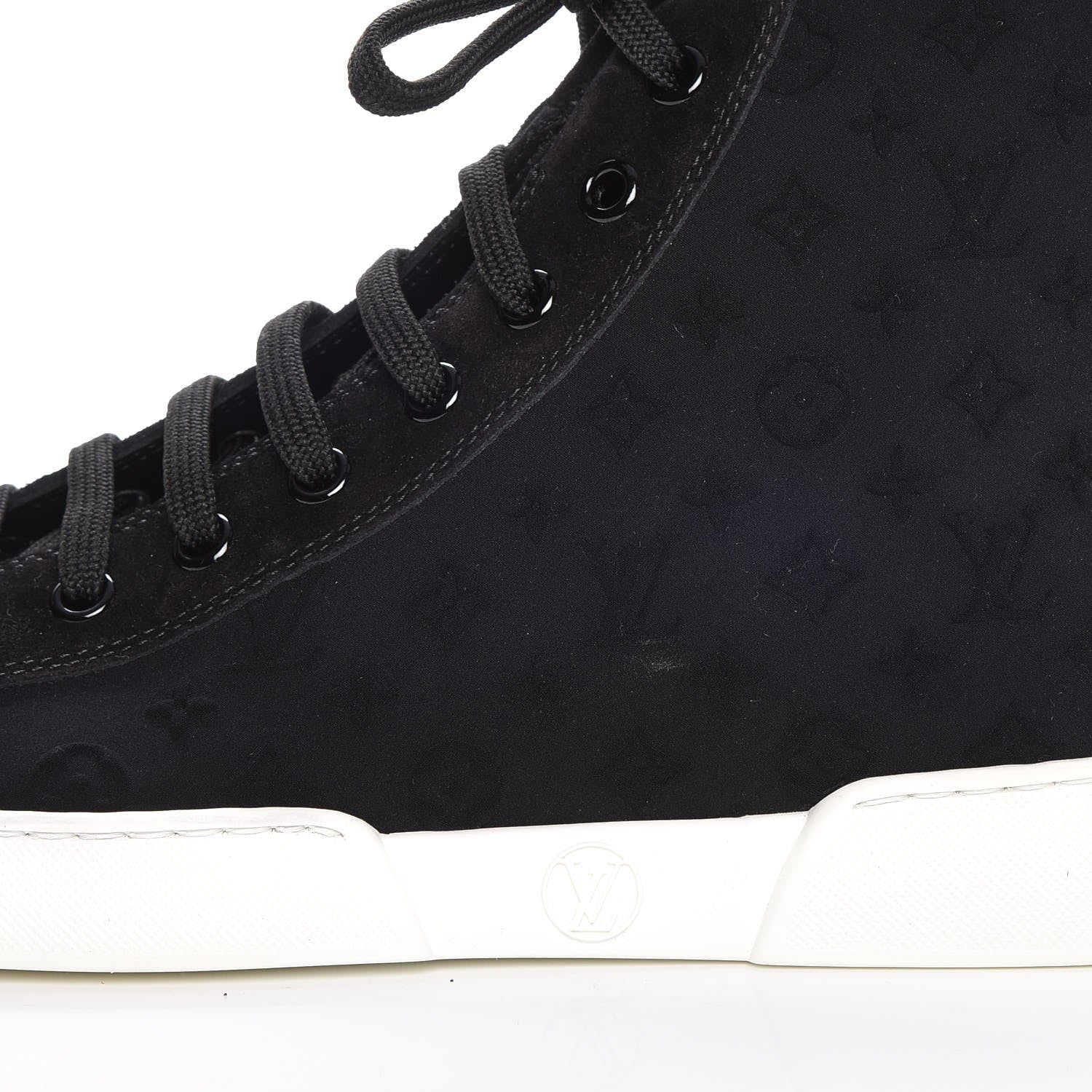 Louis Vuitton Neoprene Suede Embossed Monogram Stellar High Top Sneakers 35.5 Black 6 of 15