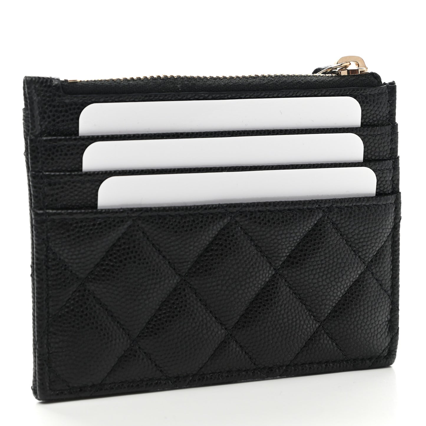 Caviar Quilted CC Zip Card Holder Black