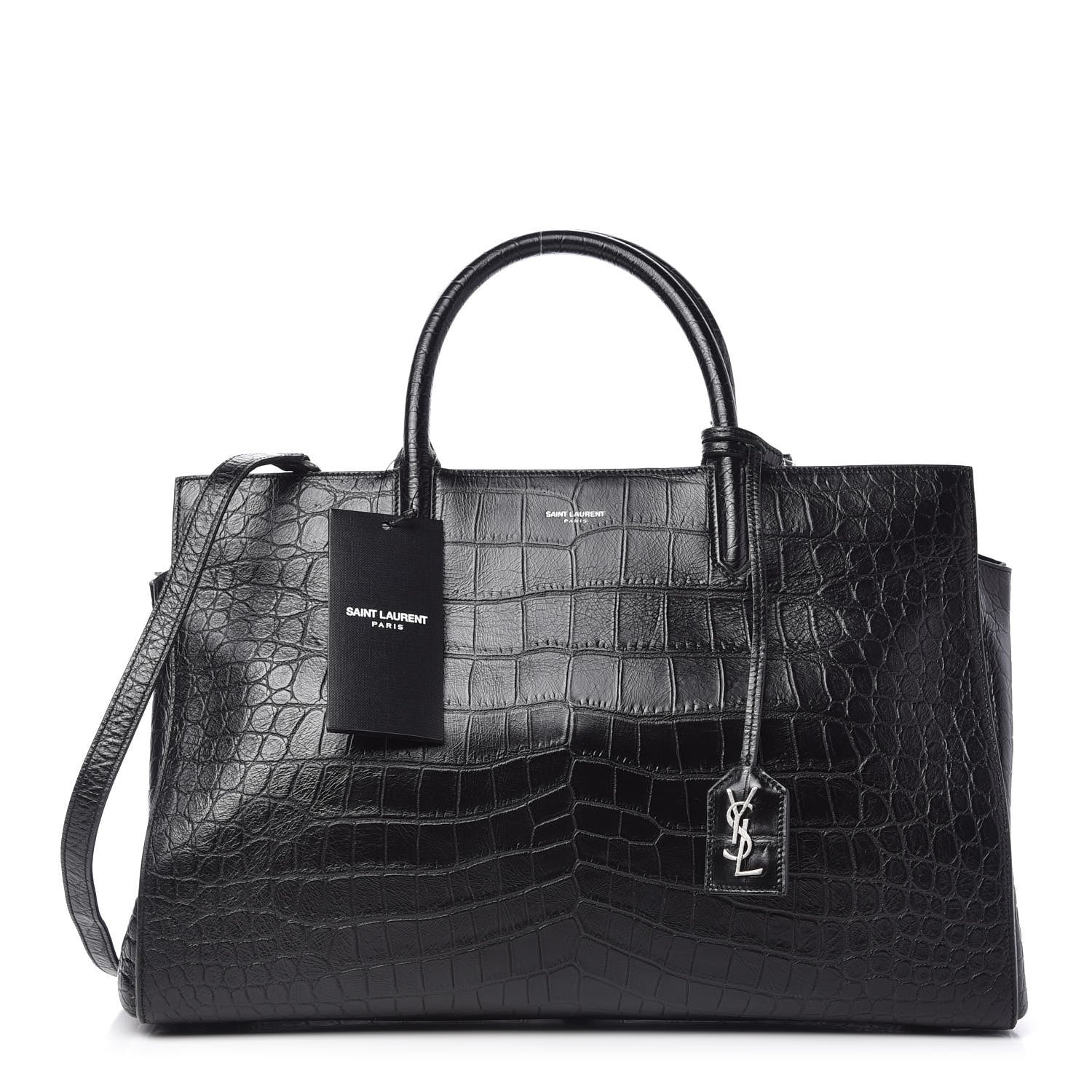 Saint Laurent Calfskin Crocodile Embossed Medium Cabas Rive Gauche Black 19 of 22