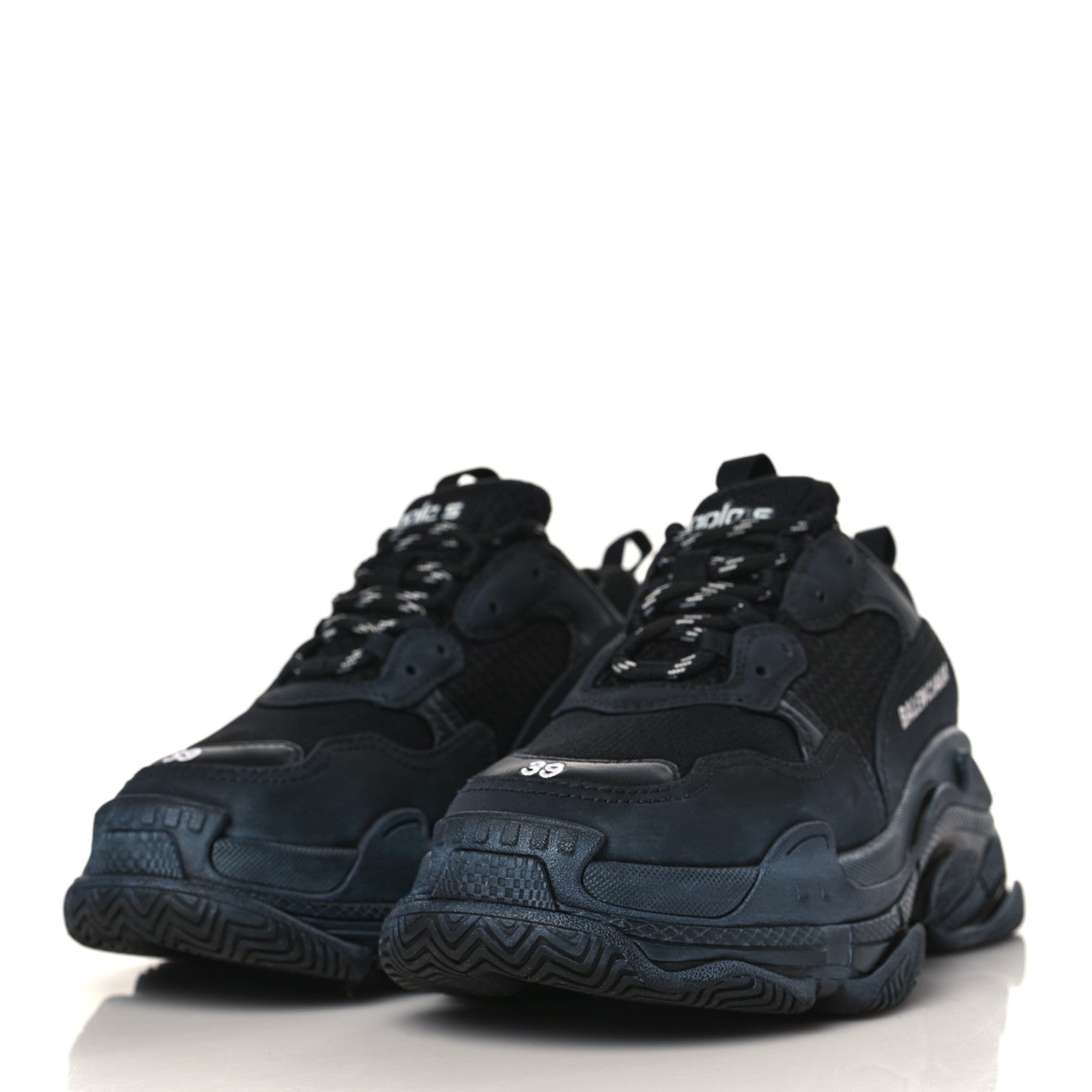 Balenciaga Fabric Mesh Washed Effect Womens Triple S Sneakers 39 Black 3 of 7