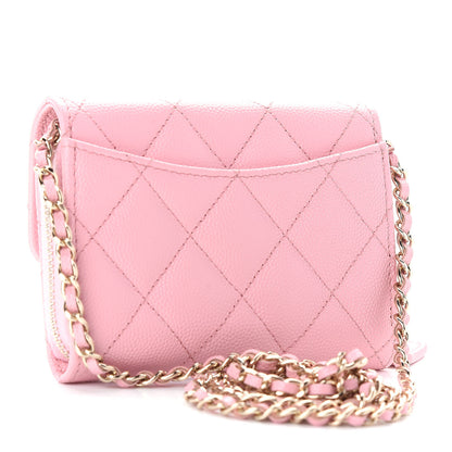 Chanel Caviar Quilted Flap Zip Card Holder On Chain Pink 2 of 8